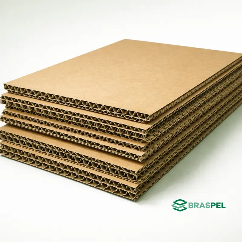 chapas de papelão ondulado empilhadas para uso industrial